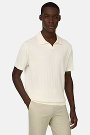Polo Di Maglia In Cotone Seta, Crema, thumb, 1