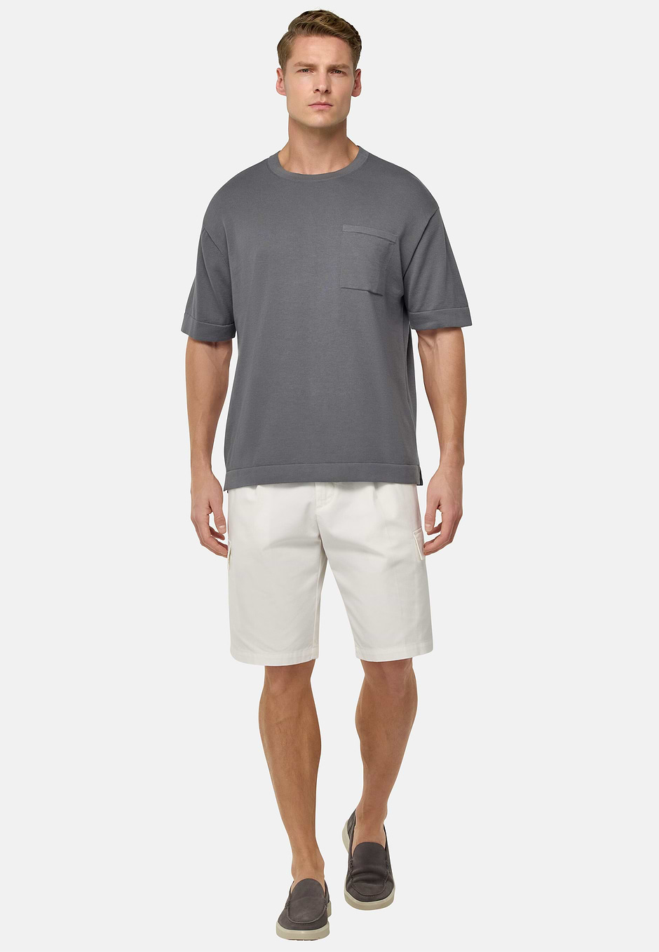 Pima Cotton Knitted T-Shirt, Charcoal, hi-res