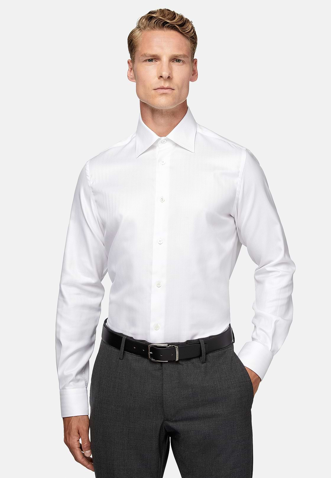 Camicia In Twill Di Cotone Regular Fit, Bianco, hi-res