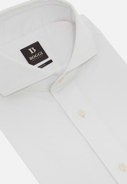 Slim Fit Stretch Cotton and Nylon Shirt, White, hi-res