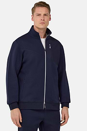 Sweat-Shirt Full Zip En Mélange Coton Et Scuba Léger, bleu marine, hi-res