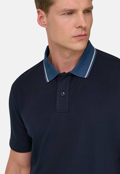 Wysokiej jakości koszulka polo z tkaniny typu pika z wełną S-Cafè®, Navy blue, hi-res