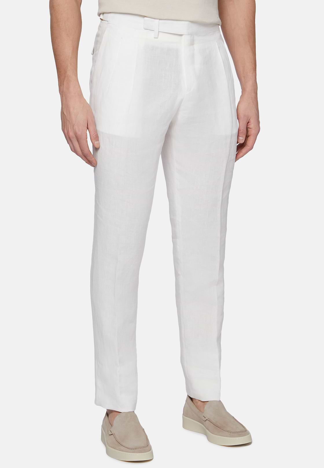 Pure Linen Trousers, White, hi-res