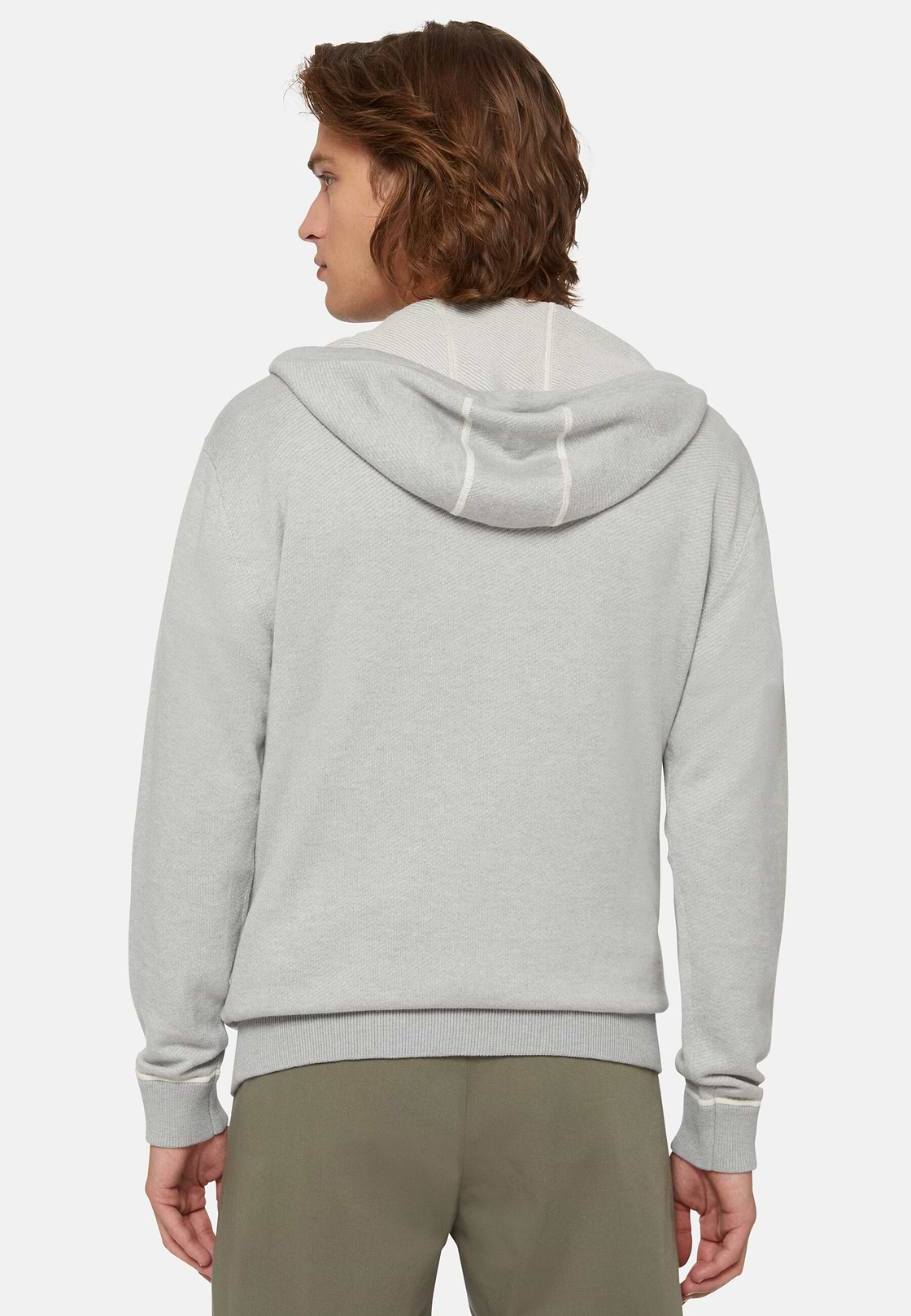 Grey Half Zip Jumper In Cotton, Silk And Cashmere, Grey, hi-res