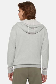 Grey Half Zip Jumper In Cotton, Silk And Cashmere, Grey, hi-res