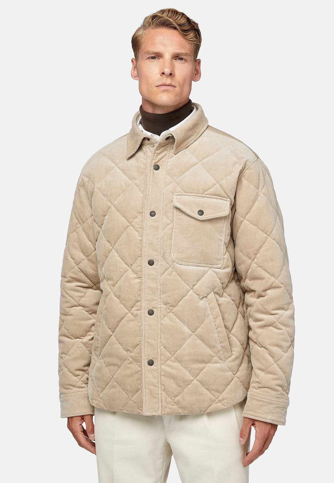 Chaqueta Bomber De Terciopelo De Algodón Acolchado, Beige, hi-res