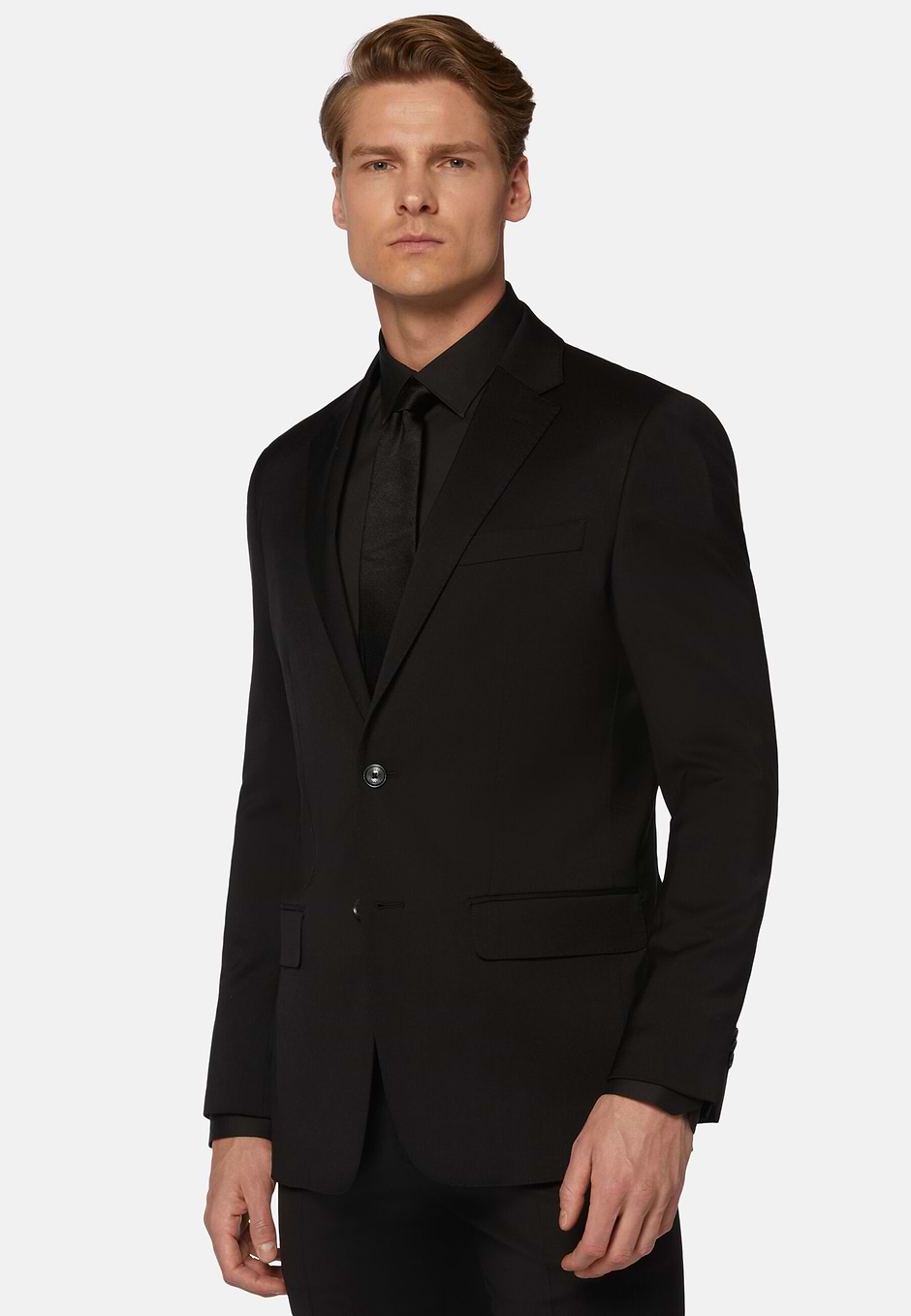 Costume Noire En Sergé De Laine Extensible, , hi-res