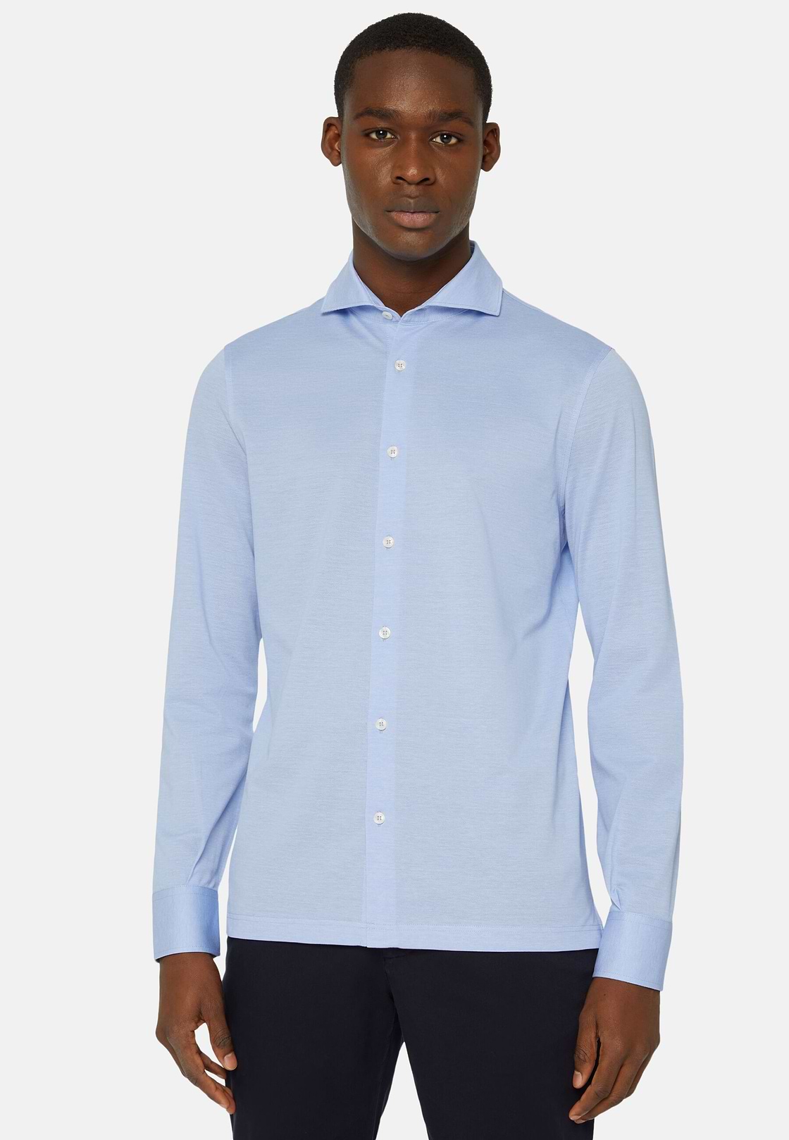Slim Fit Polo Shirt in Filo Di Scozia Pique, Light Blu, hi-res