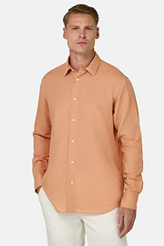 Camicia In Tencel Lino Regular Fit, Arancione, thumb, 1