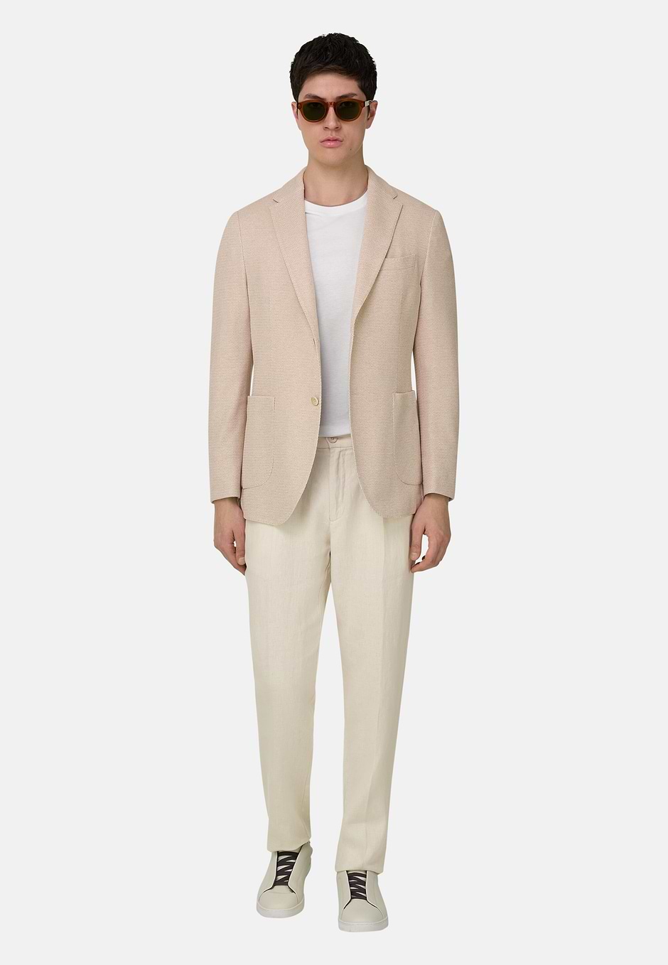 Micro Textured Cotton Blend Jersey Blazer, Sand, hi-res