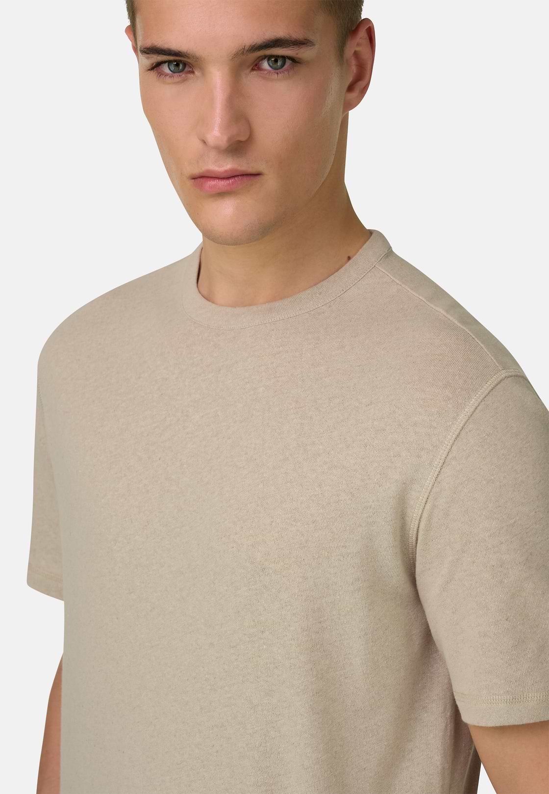 T-Shirt In Cotone Lino, Sabbia, hi-res, 4