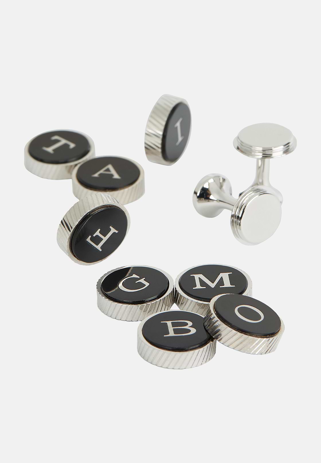 Circular letter base cufflinks, Silver, hi-res