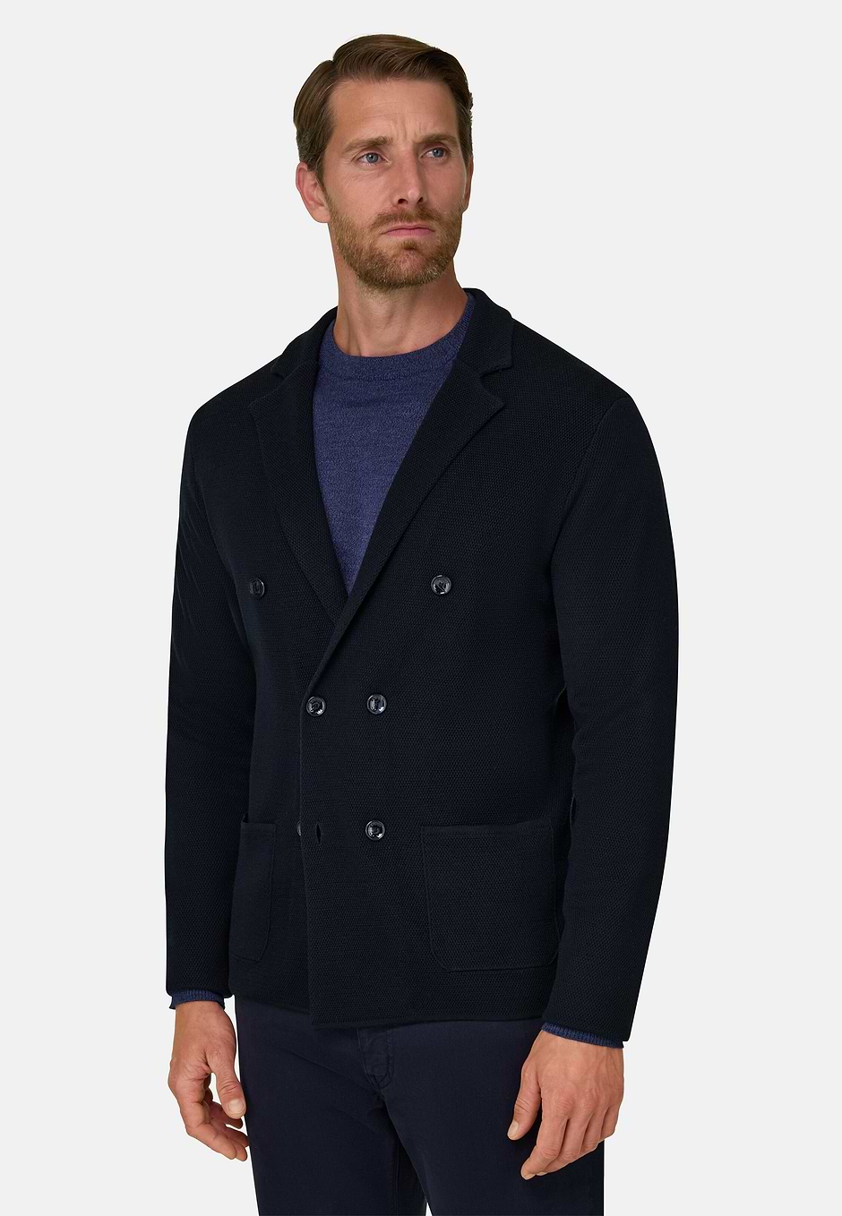 Jacke Zweireiher aus extrafeiner Merinowolle, Navy blau, hi-res