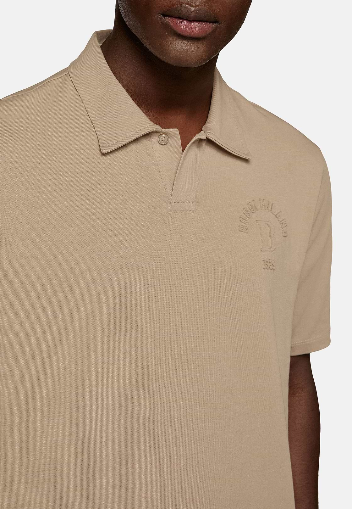 Jersey poloshirt van biologische katoenmix, Beige, hi-res