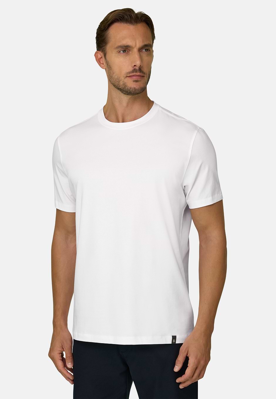 T-Shirt aus Supima-Baumwolljersey Stretchgewebe, Weiß, hi-res