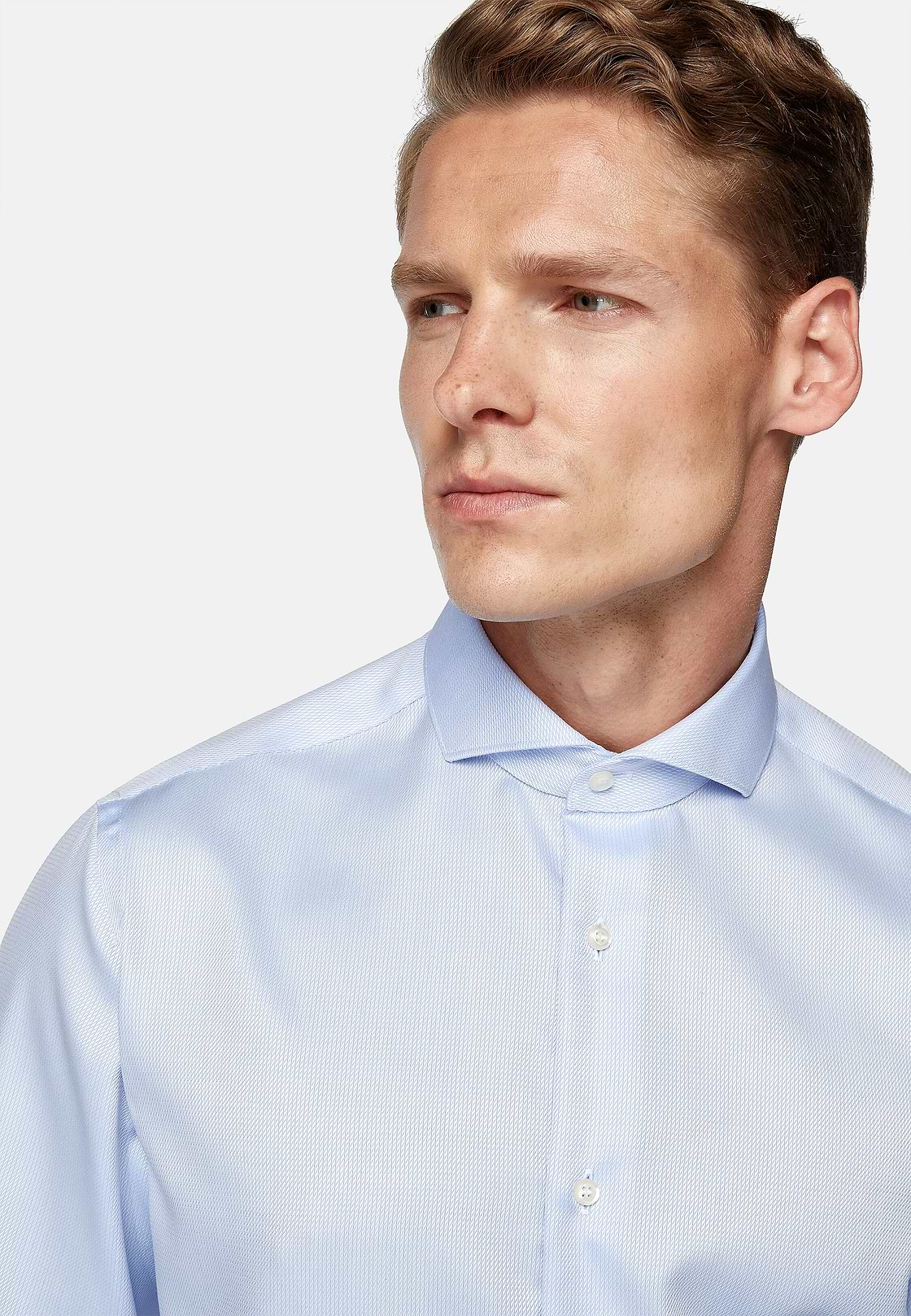 Hemd Aus Dobby-Baumwolle Slim Fit, Hellblau, hi-res