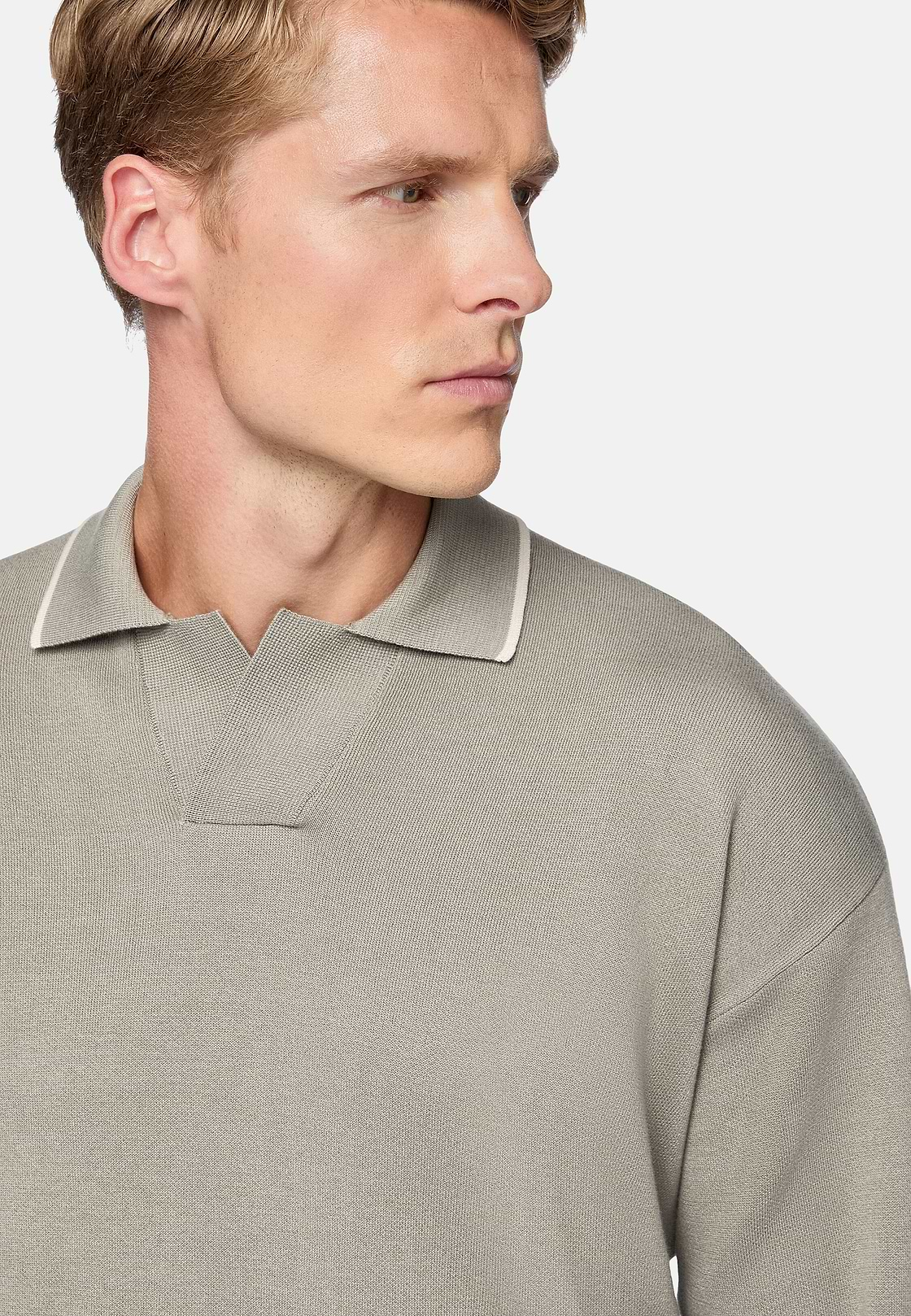 Taupe Polo Jumper In Organic Cotton And Nylon, Taupe, hi-res