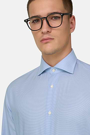 Slim Fit Houndstooth Cotton Shirt, Light Blue, thumb, 4