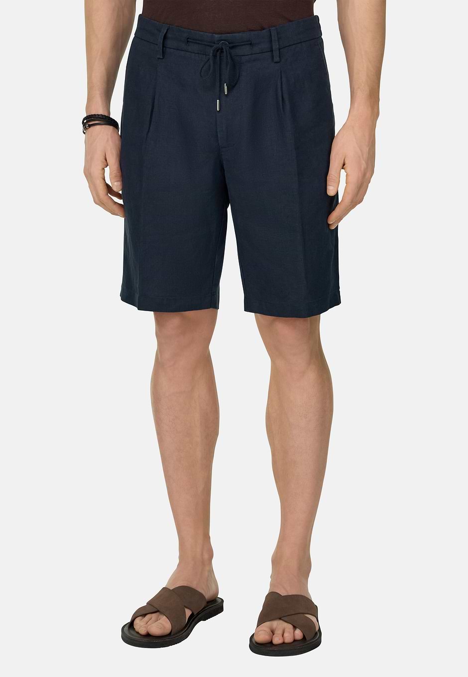Bermudas in Linen, Navy blue, hi-res