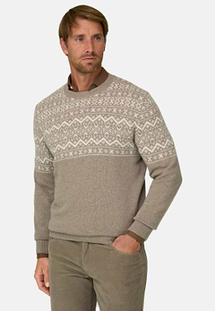 Crew Neck Jumper in Cashmere Wool Fair Isle Pattern