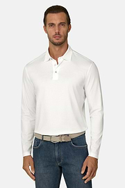 Polo in Cotton and Silk Jersey, White, thumb, 1