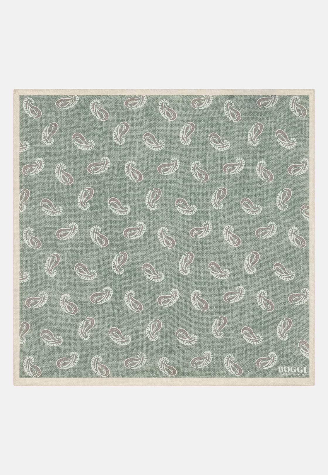 Paisley Print Silk Pocket Square, Green, hi-res, 2