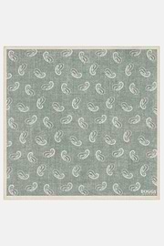 Paisley Print Silk Pocket Square, Green, thumb, 2