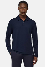 S.Cafè® High-Performance Piqué Polo Shirt, Navy blue, hi-res