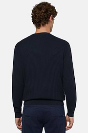 Navy Crew Neck Jumper In Cotton, Navy blue, hi-res