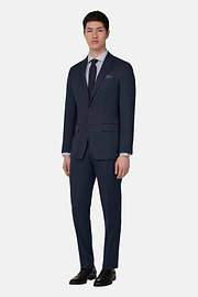 Micro Fancy Wool Stretch Suit, Blue, thumb, 2