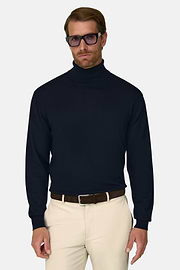 Rollkragenpullover aus extrafeiner Merinowolle, Navy blau, thumb, 1