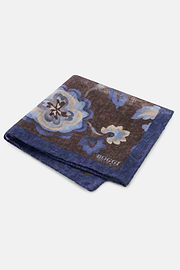 Pocket Square Macro Floral Print Wool, Dark brown, thumb, 1