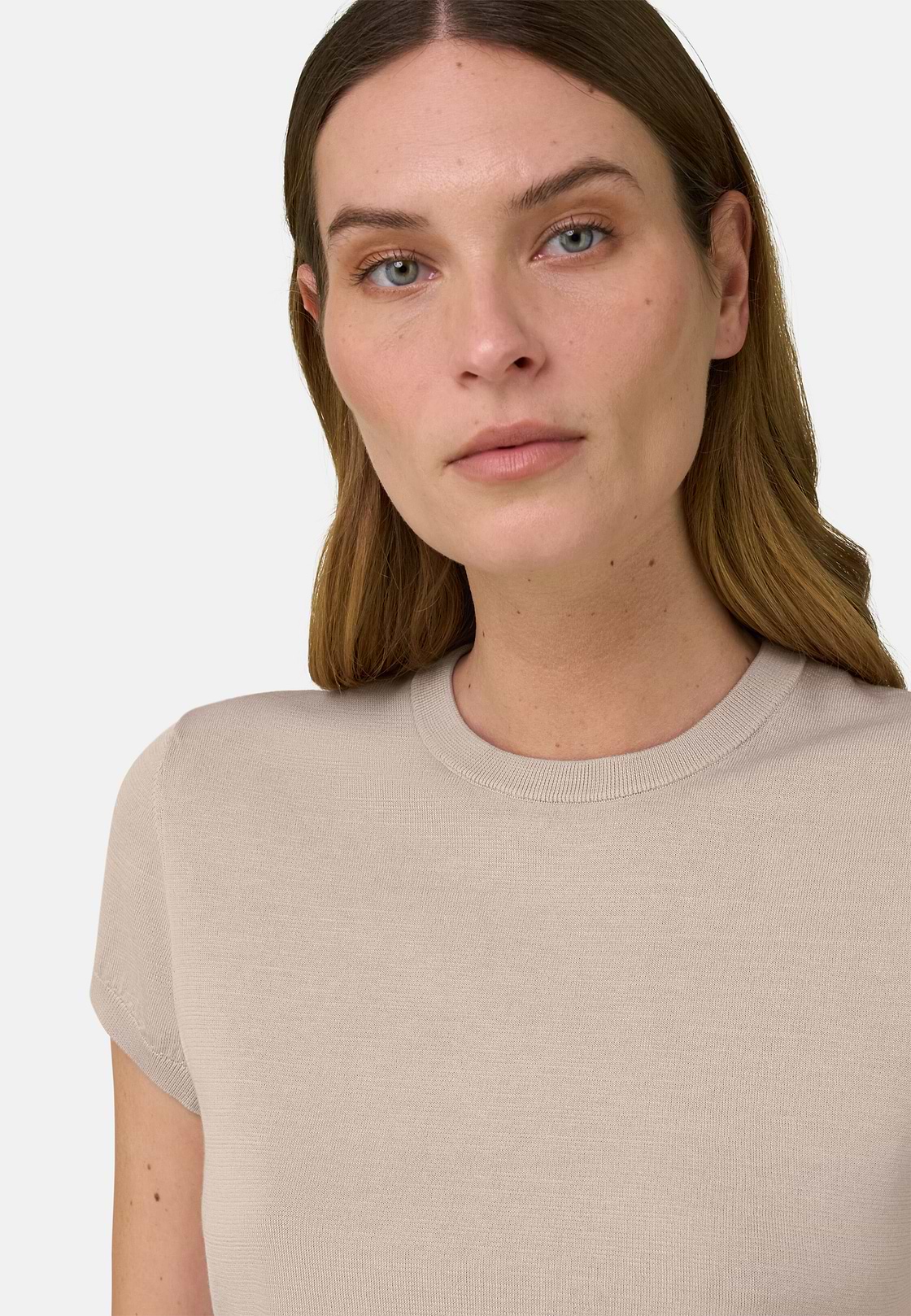T-Shirt Aus Baumwoll-Seiden-Strick, Sand, hi-res, 4