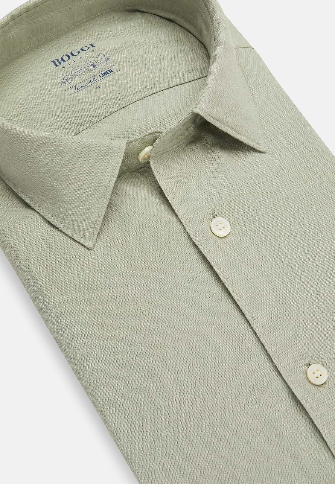 Regular Fit Green Tencel/Linen Shirt, Green, hi-res