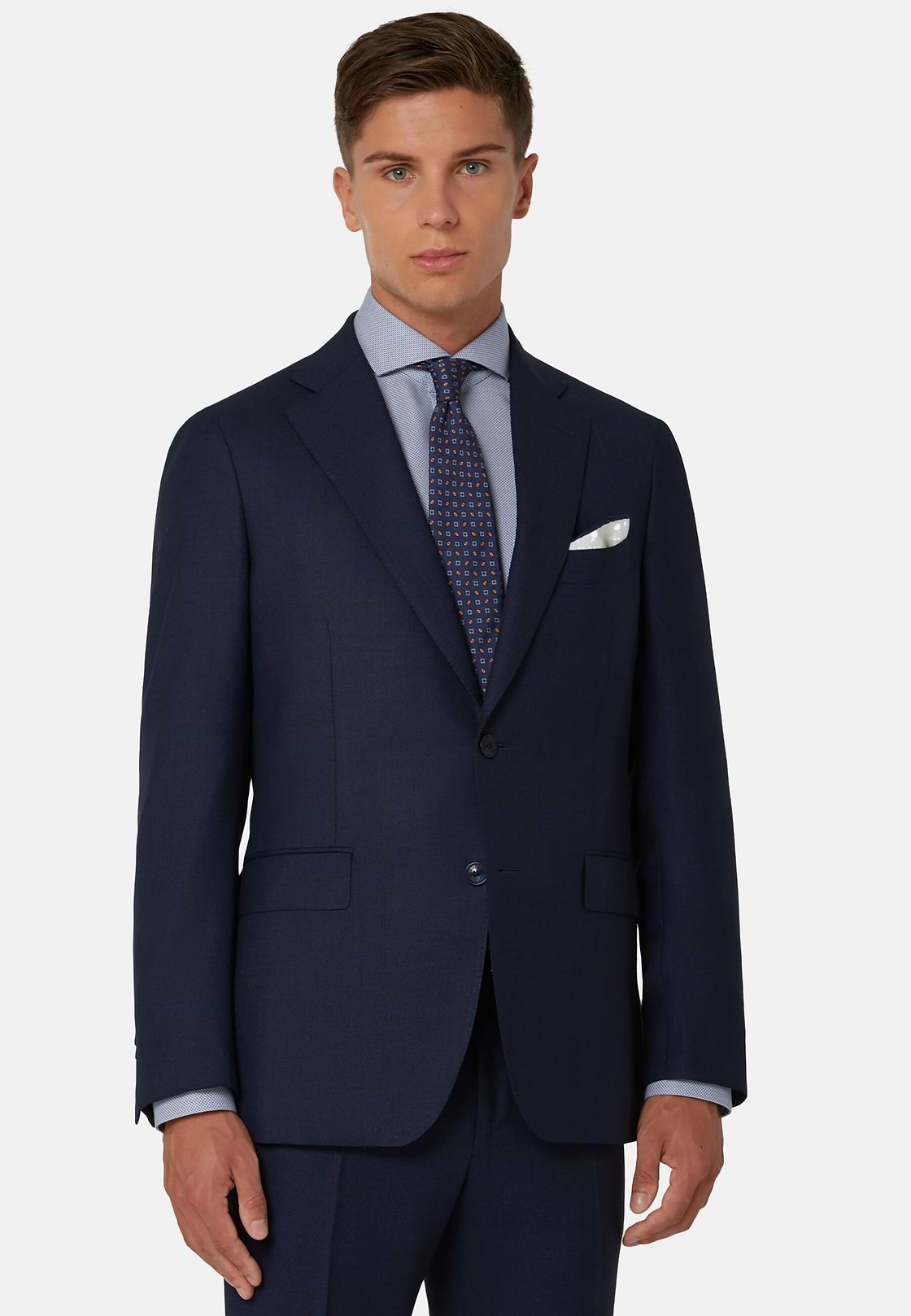 Blue Micro-Textured Suit In Super 130 Wool, Navy blue, hi-res