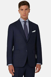 Blue Micro-Textured Suit In Super 130 Wool, Navy blue, hi-res