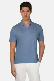Polo En Jersey De Lin Extensible, Bleu clair, thumb, 1