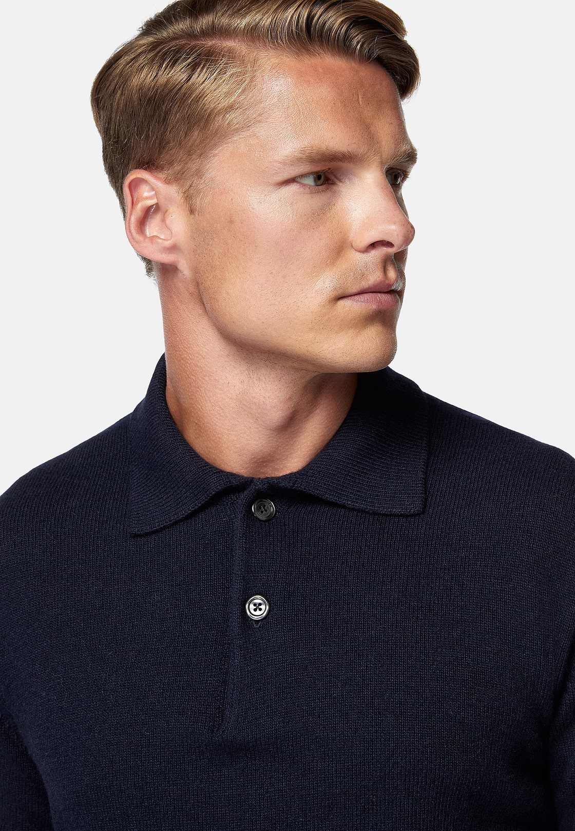 Navy Polo Neck Jumper in a Cashmere Blend, Navy blue, hi-res