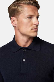 Navy Polo Neck Jumper in a Cashmere Blend, Navy blue, hi-res