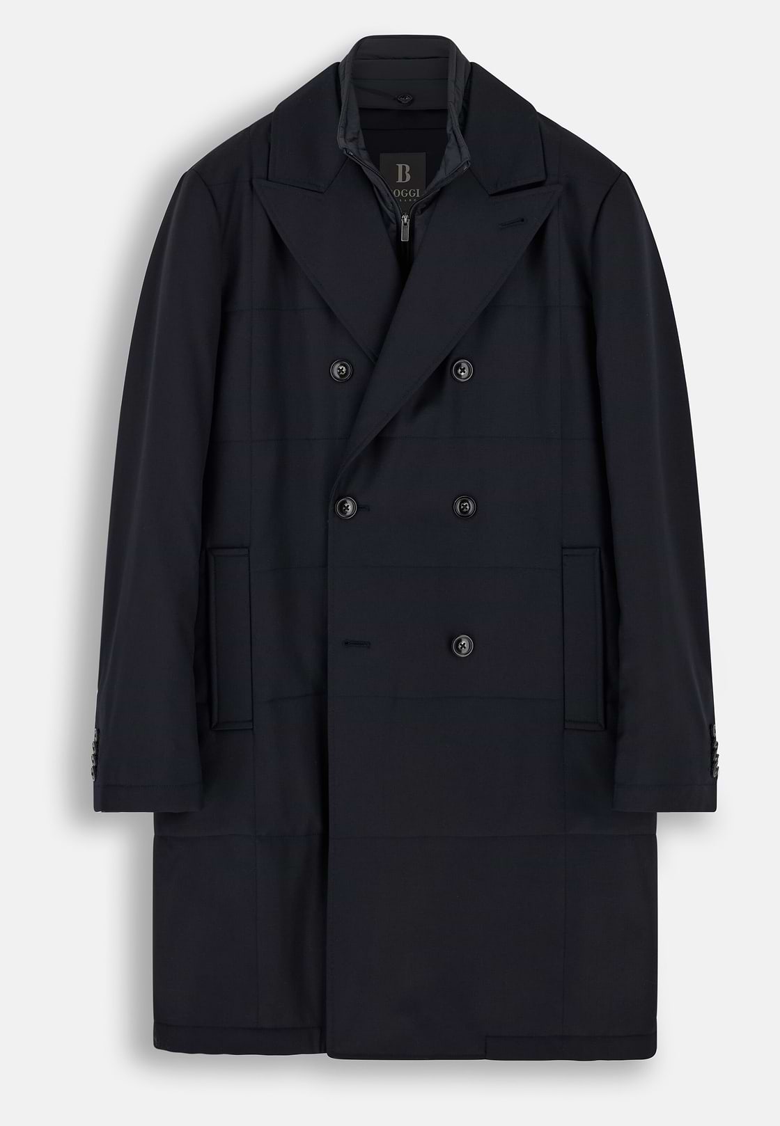 Double-Breasted Padded Coat with Removable Bib in Wool, Navy blue, hi-res, 6