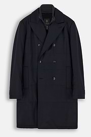 Double-Breasted Padded Coat with Removable Bib in Wool, Navy blue, thumb, 6