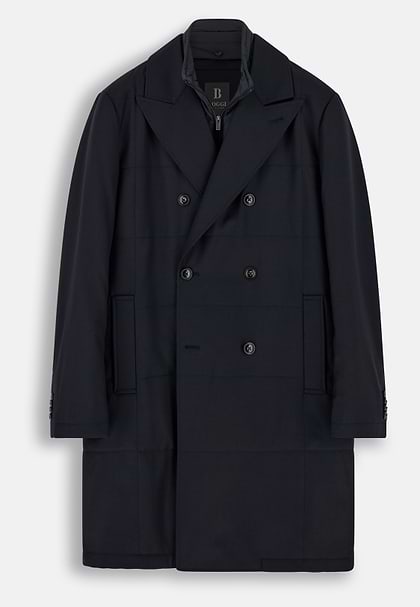 Double-Breasted Padded Coat with Removable Bib in Wool, Navy blue, hi-res