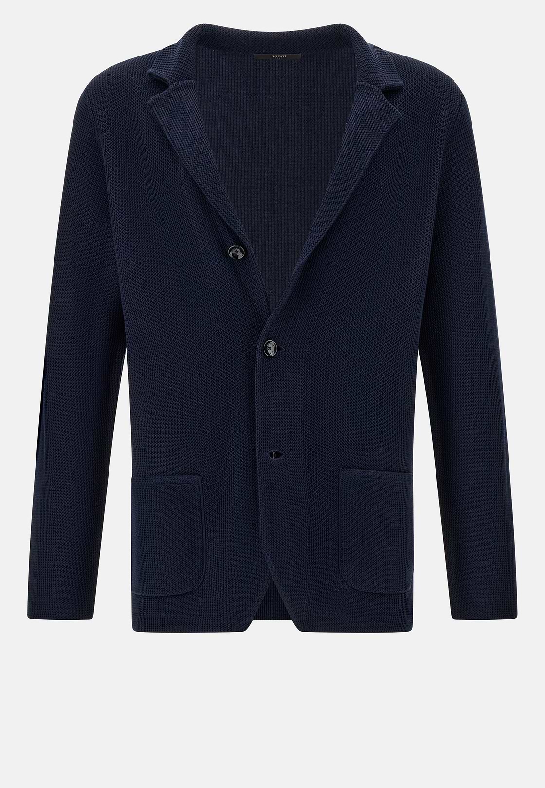 Cotton Crêpe Knitted Single-Breasted Jacket, Navy blue, hi-res