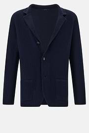 Cotton Crêpe Knitted Single-Breasted Jacket, Navy blue, hi-res