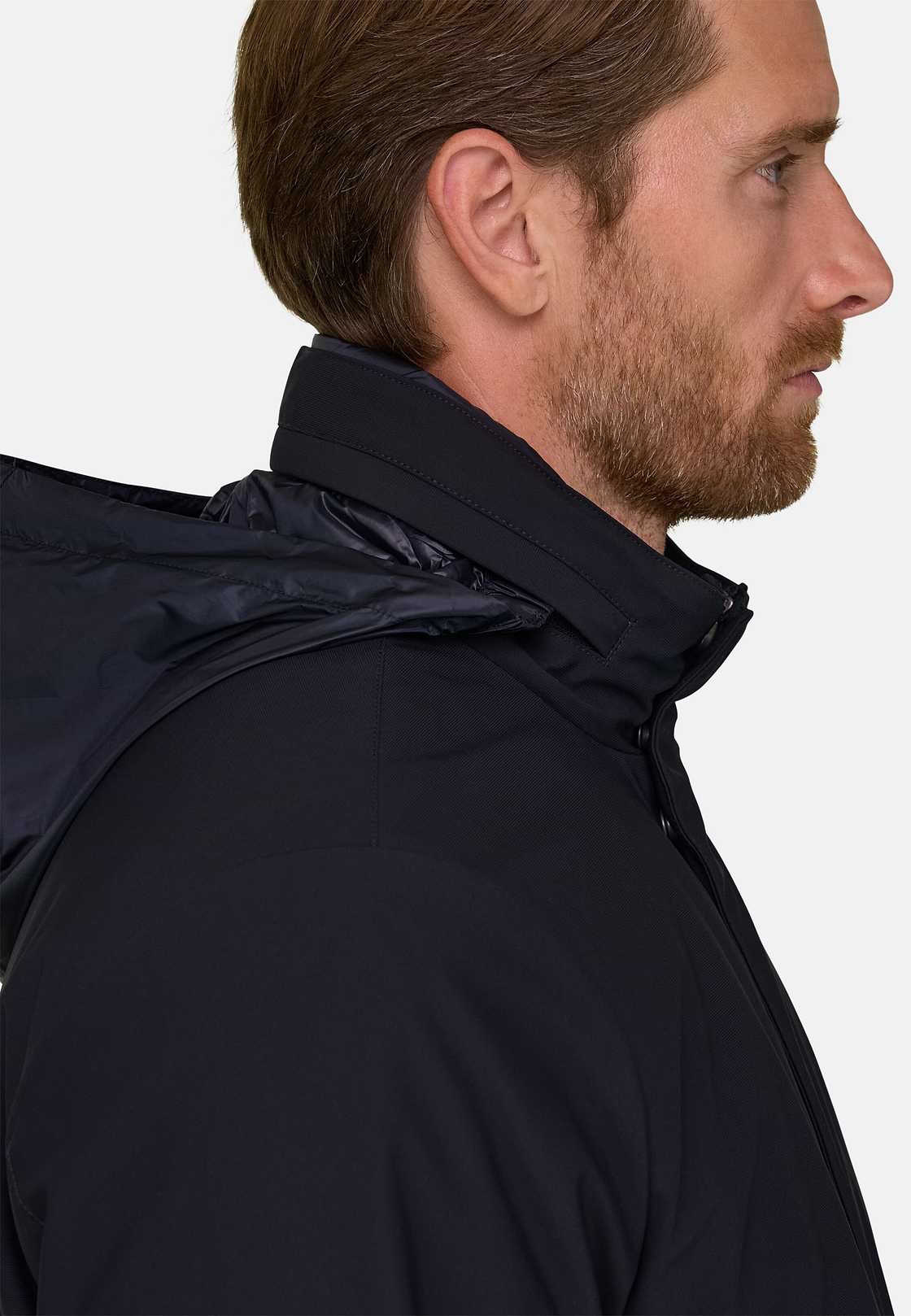 Car Coat in Padded Technical Fabric, Navy blue, hi-res, 3