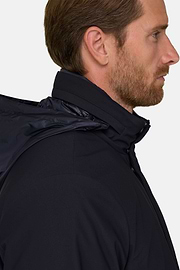 Car Coat in Padded Technical Fabric, Navy blue, thumb, 3