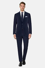 Garnitur w prążki z elastycznej wełny, Navy blue, thumb, 2