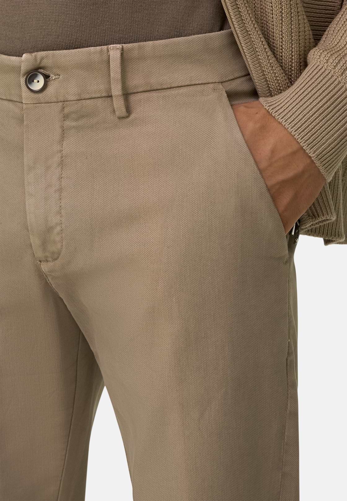 Trousers in Stretch Cotton, Taupe, hi-res, 3