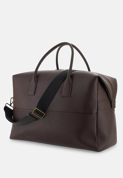Duffle Bag in Leather-Effect Fabric, Dark brown, hi-res