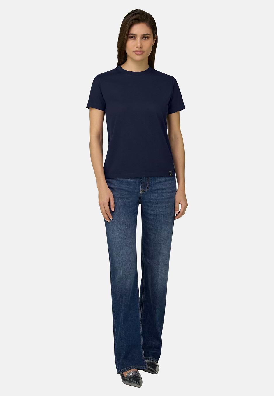 T-Shirt en coton et soie, bleu marine, hi-res